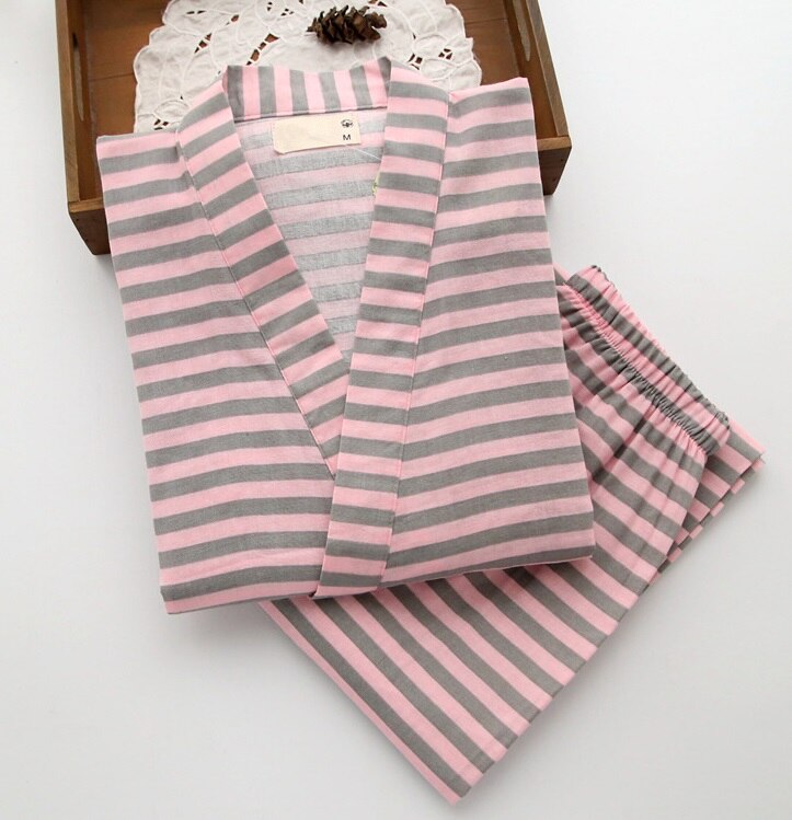 Japansk kimono kortärmad hemkläder män sommar pyjamasset kvinnor bomull dubbel gasväv nattkläder par sovunderdel: Kvinnor rosa pijamas / M