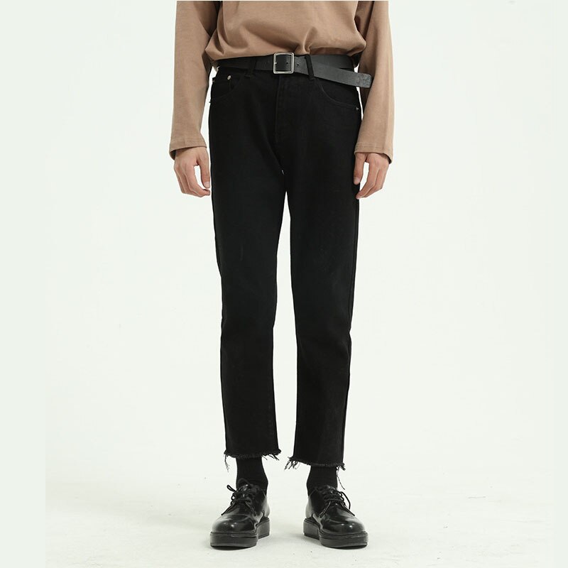 Pantalones vaqueros con dobladillo roto para hombre, ropa de calle de estilo coreano japonés, informal, Hip Hop, Vintage, para pareja