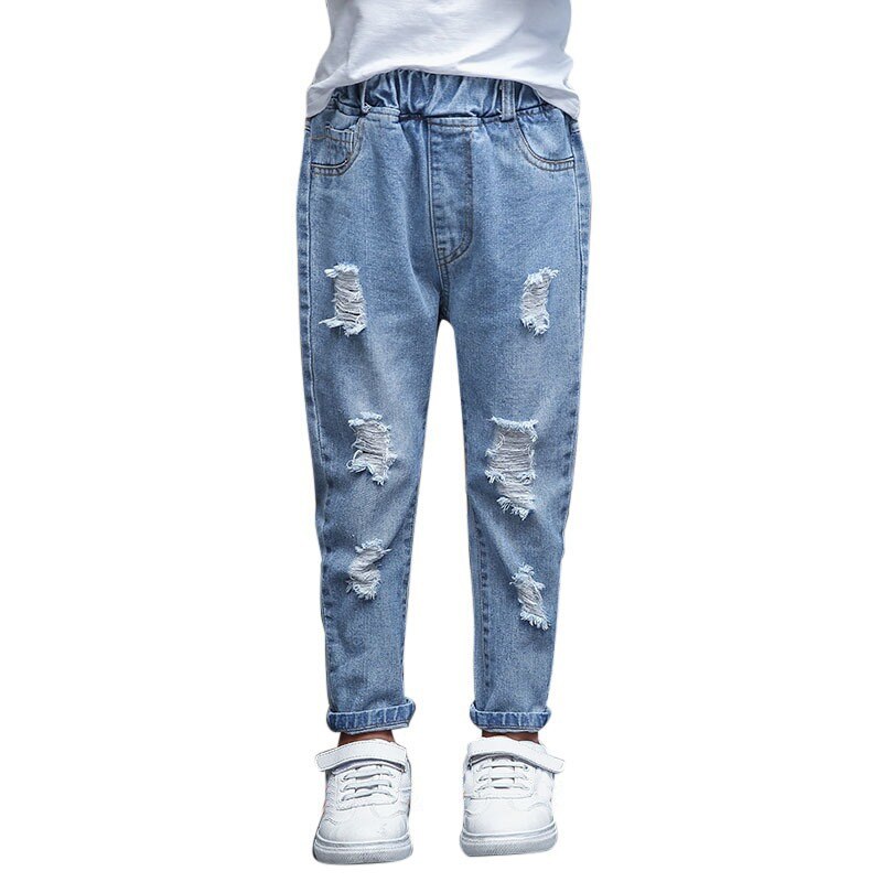 Jeans til piger forår efterår børn ripped jeans børnetøj 2-12y baby drenge piger denimbukser