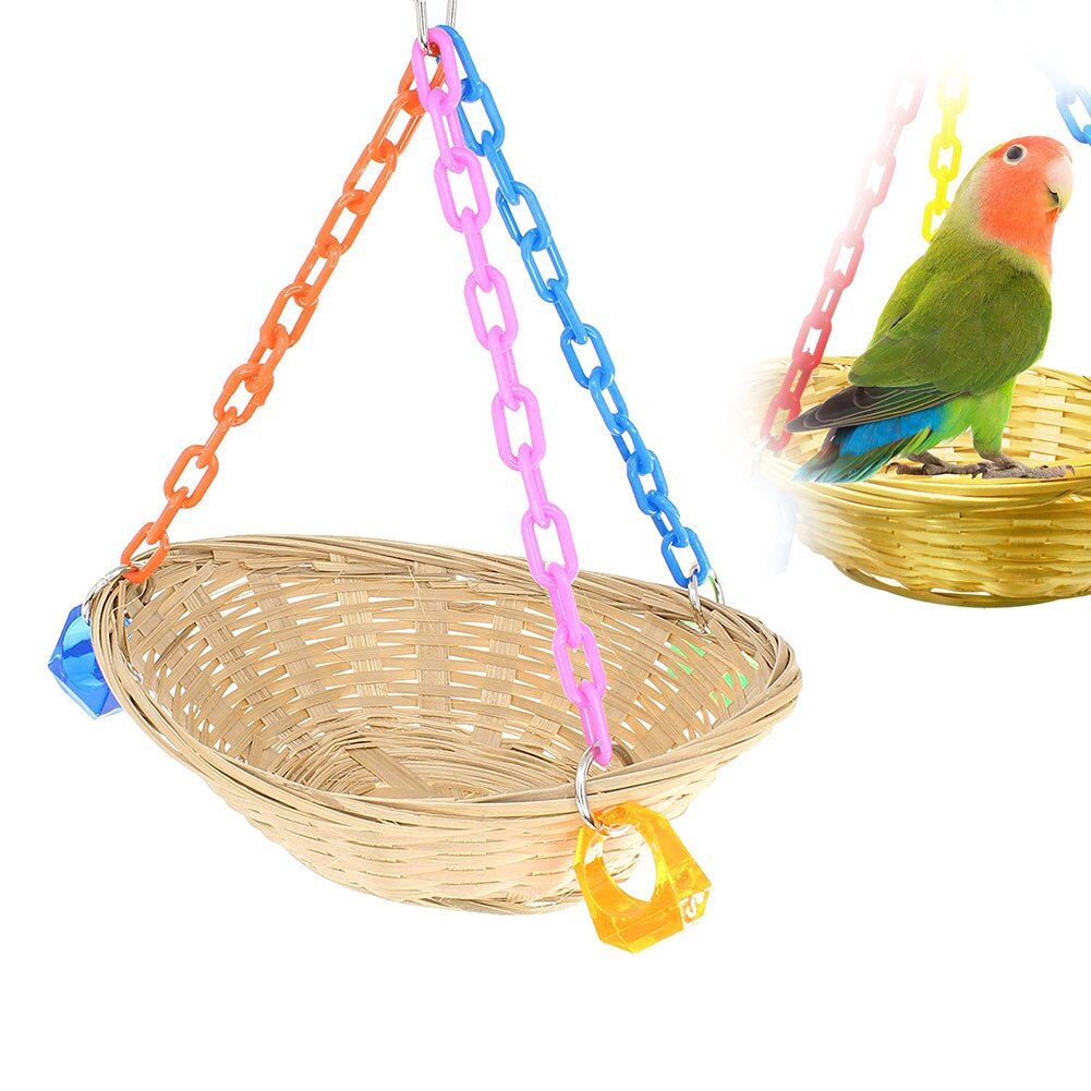 Birds Swing Wooden Parrot Swing Nest Toys Reusable Birds Hanging Toy for Squirrel Finches Parrot Round Shape Hanging Swings