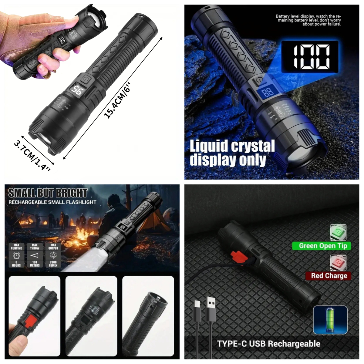 Rechargeable LED Flashlights Super Bright Portable Flashlights 3/5 Modes Telescopic Zoom Waterproof Handheld Torches