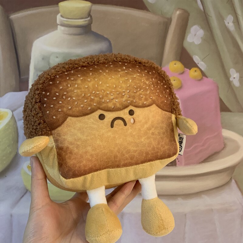 Cute Toast Bread Plush Pillow Toys Black Bread Pineapple Buns Chocolate Sauce Strawberry Jam Emotional Bread Soft Stuffed Toy