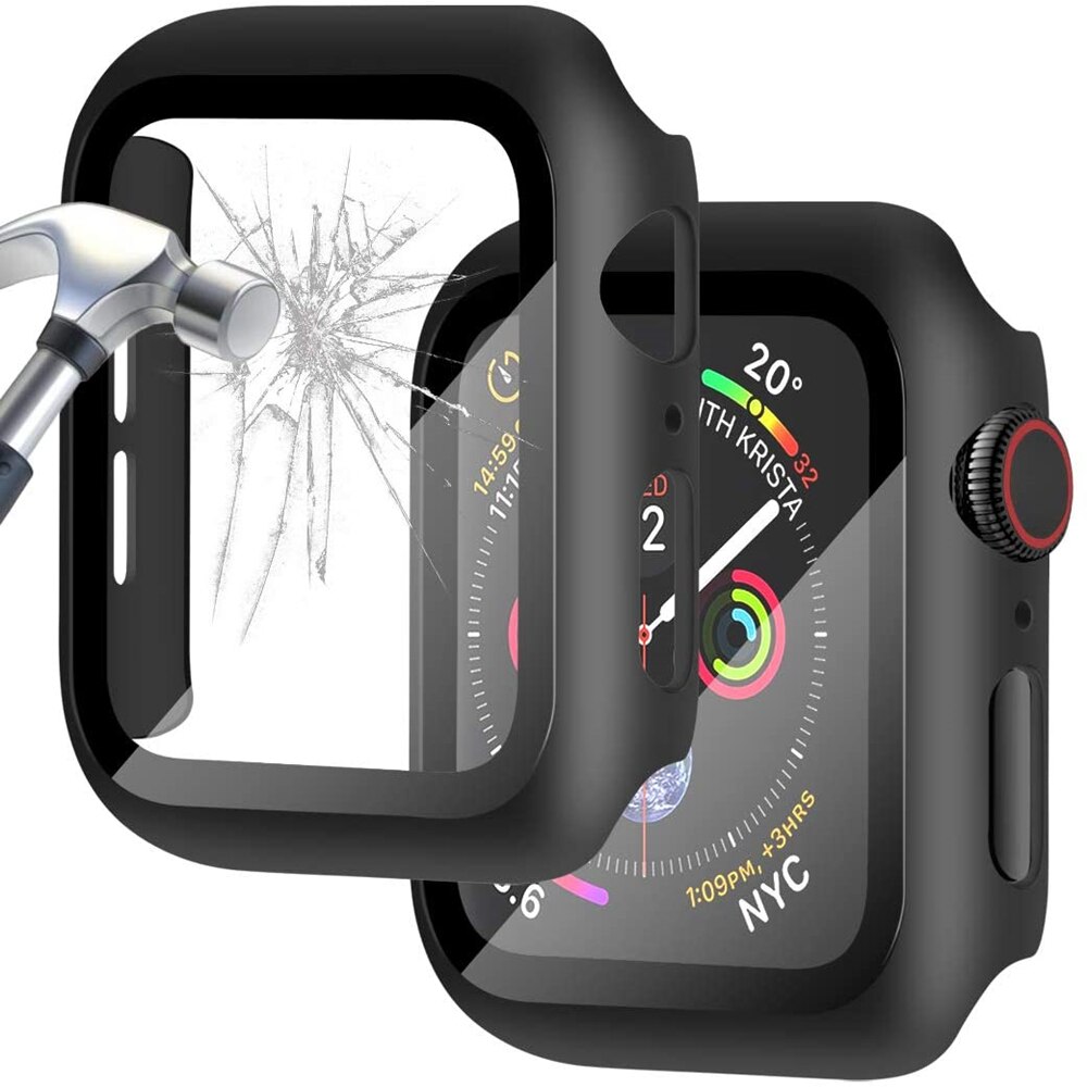 Glazen schermbeschermer voor apple watch series 6 /5 /4 /se 44mm hoesje, dunne beschermhoes, volledige dekking voor de apple watch 40mm hoes: Zwart / Serie 6 44mm