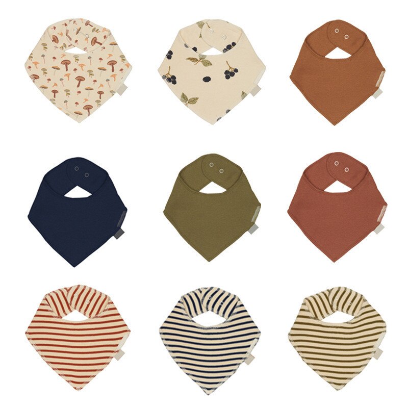 Baby Bibs Infant Soft Cotton Bib Newborn Solid Color Stripe Snap Button Triangle Saliva Towel Boy Girls Feeding Drool Burp Cloth