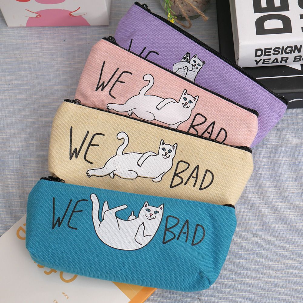 Śmieszne piórnik kotem płótno piórnik dzieci Gfit stojak na pędzle robić makijażu torby gorący