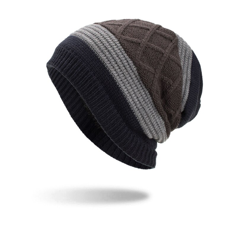 Mænds vinterhue strikkede sorte huer efterårshue tykkere varm ski vandrehjelm skullies hue bløde strikbeanies: Flåde