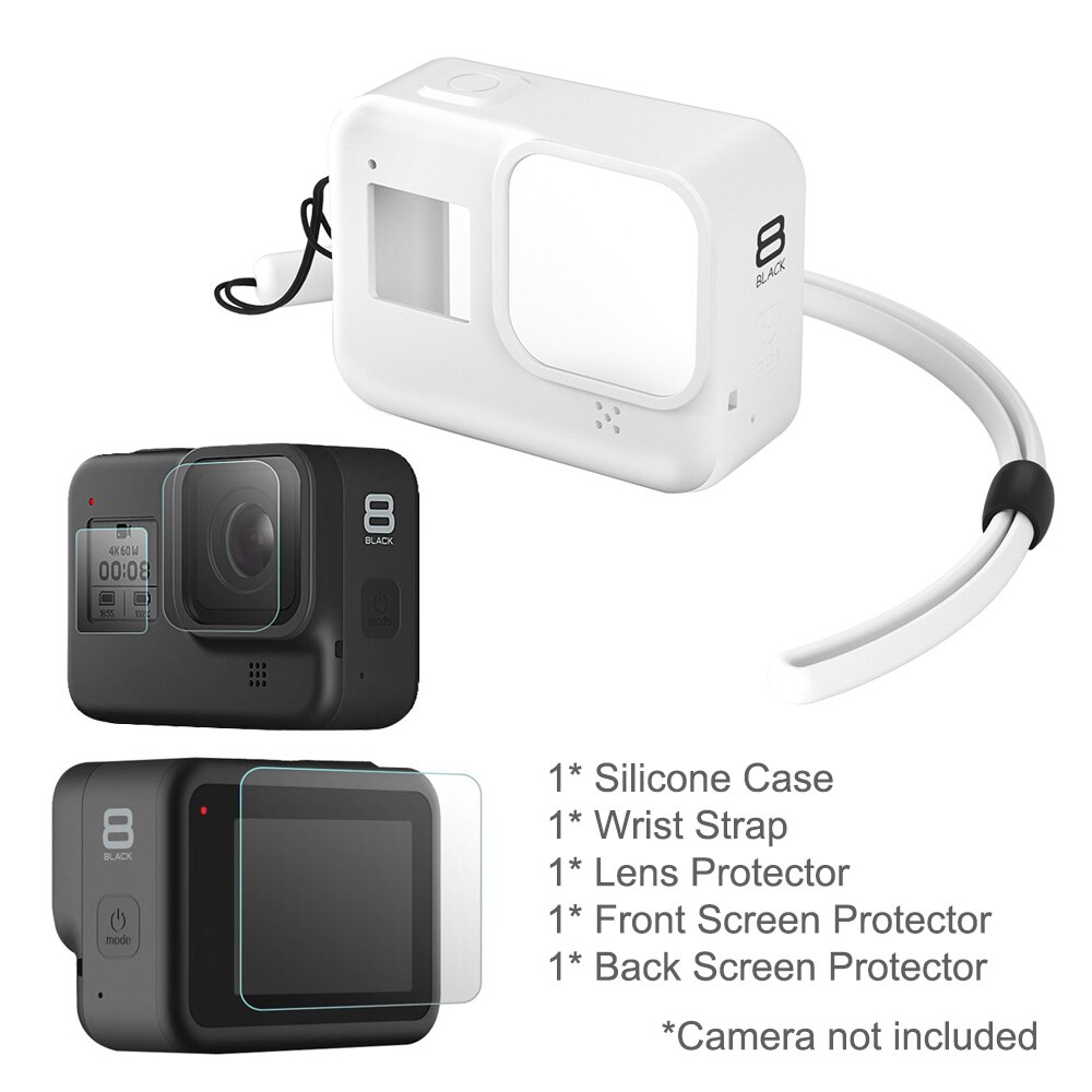 Voor Gopro 8 Accessoire Kit Zachte Siliconen Case Huid Beschermende Shell Behuizing + Lens & Lcd Screen Protector Voor Go pro Hero 8 Zwart: White