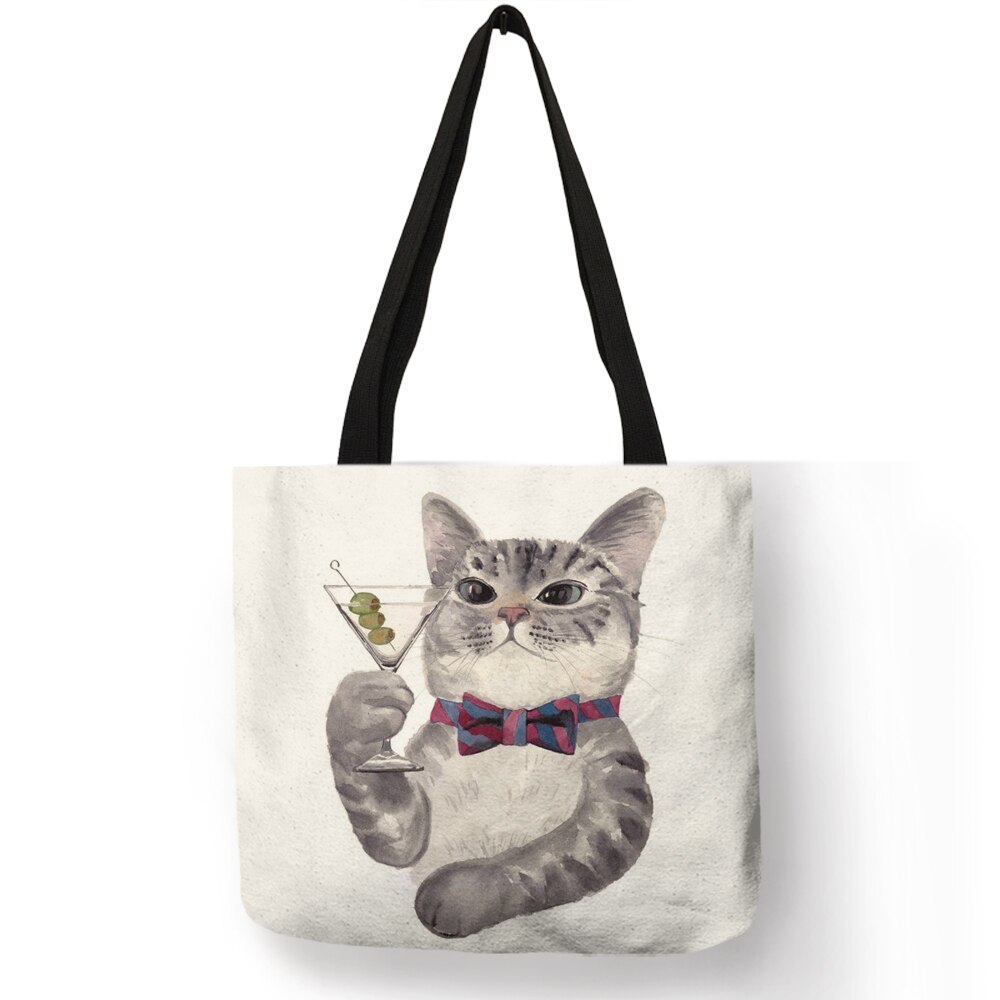 Cute Cat Print Reusable Shopping Bag Women Bags Summer Tote Bag Traveling School Bags B06034: 007