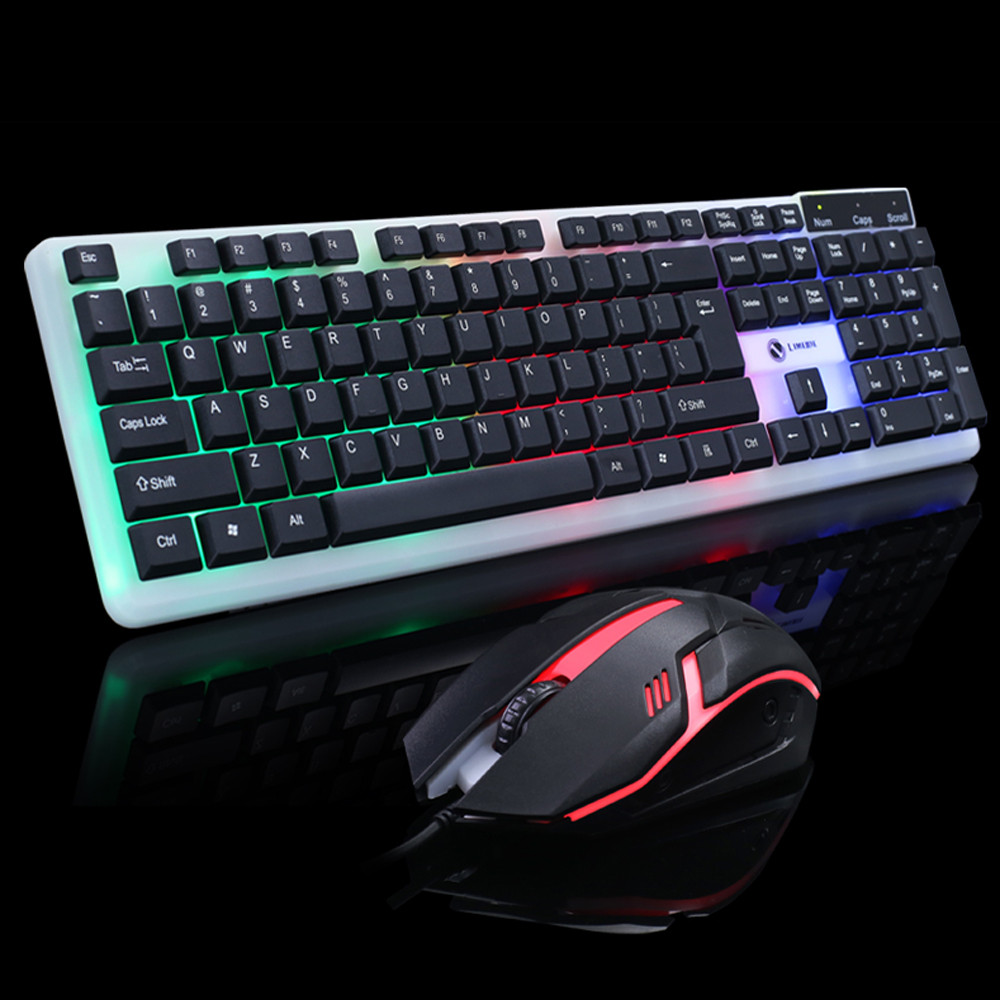 T11 Wired Gaming Keyboard Mouse Combos Colorful LED Illuminated Backlit USB PC Rainbow 104Keys Gaming Keyboard Mouse Set L0311