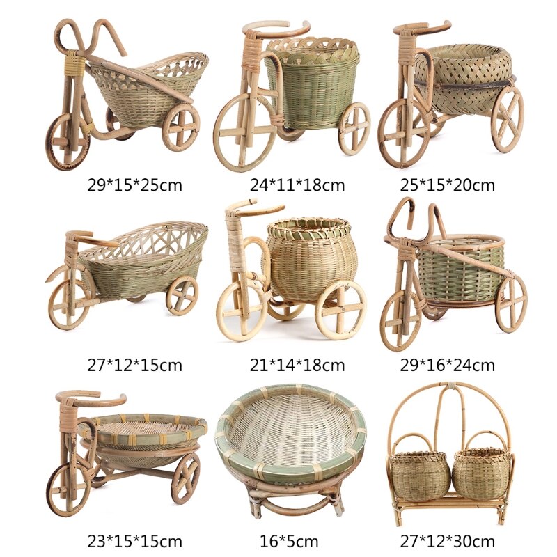 Mini Triciclo de ratán tejido para fruta, cesta de almacenamiento de mimbre hecha a mano de bambú para fruta, comida, pan, organizador, manualidades artísticas