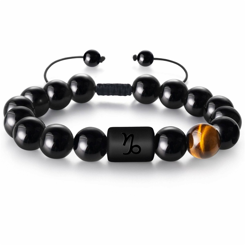 8mm naturlige svarte onykssteiner stjernetegn armbånd horoskop armbånd for kvinner menn vennskapssmykker: Vermeil