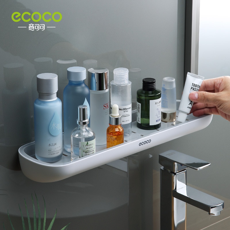 Ecoco Adhesive Bathroom Shelf Organizer Wall Mounted Shampoo Spices Shower Storage Rack Holder Bathroom Accessories