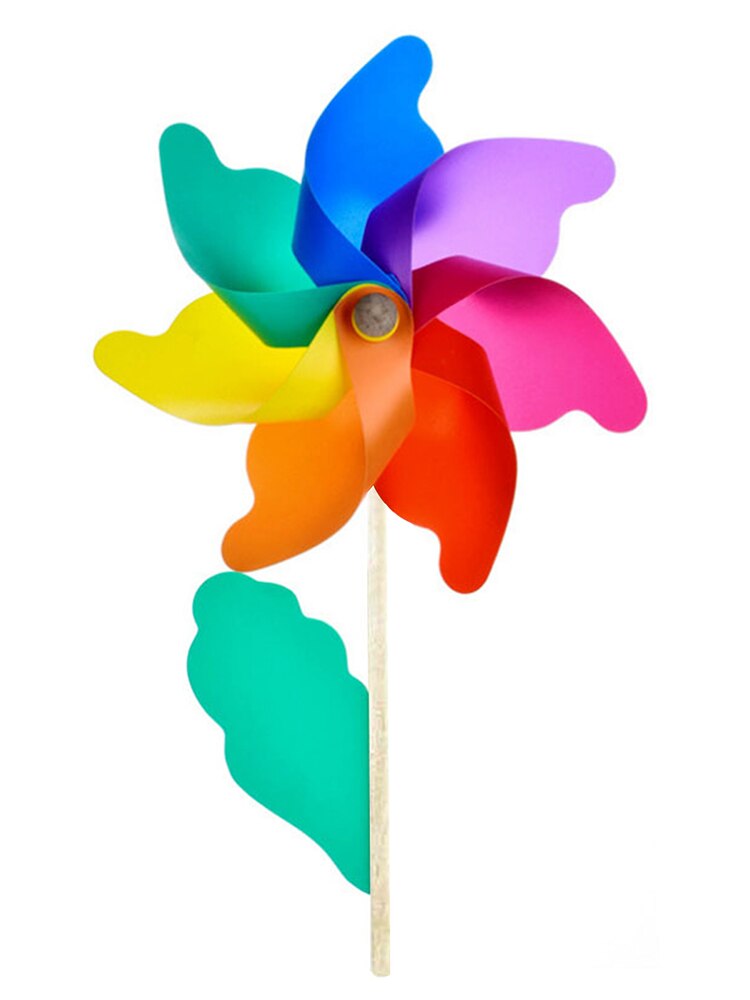 Moulin à vent arc-en-ciel avec piquet en bois, jouet pour enfants, Art déco de jardin,
