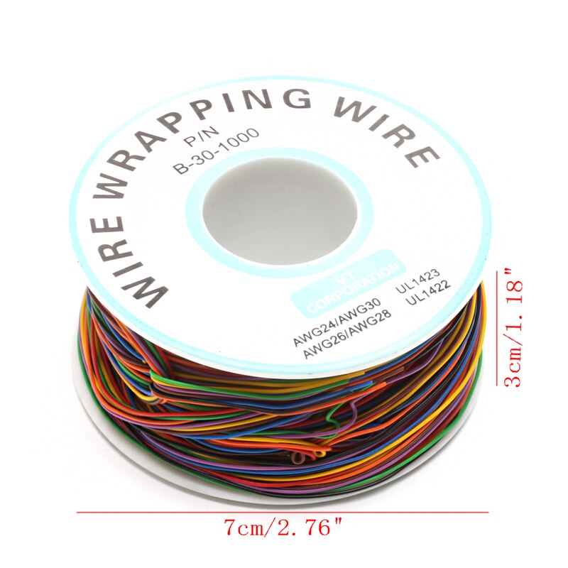 Eine Rolle 8 Farben 30AWG Kabel Verpackung Draht, Verzinnt Kupfer Solide, PVC isolierung