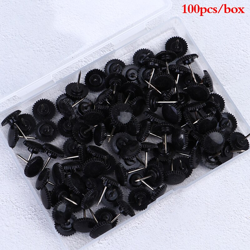 100X Transparant/Zwarte Kaart Pins Multi-Purpsoe Gear-Achtige Pushpins Decoratieve Thumb Kopspijkers Voor Kantoor School Bulletin board 12x16mm: BK