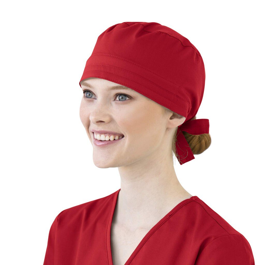 Women Cotton Bandage Adjustable Cap Sweatband Bouffant Hat Men gorros quirofano mujer nurse uniform Accessories: Red