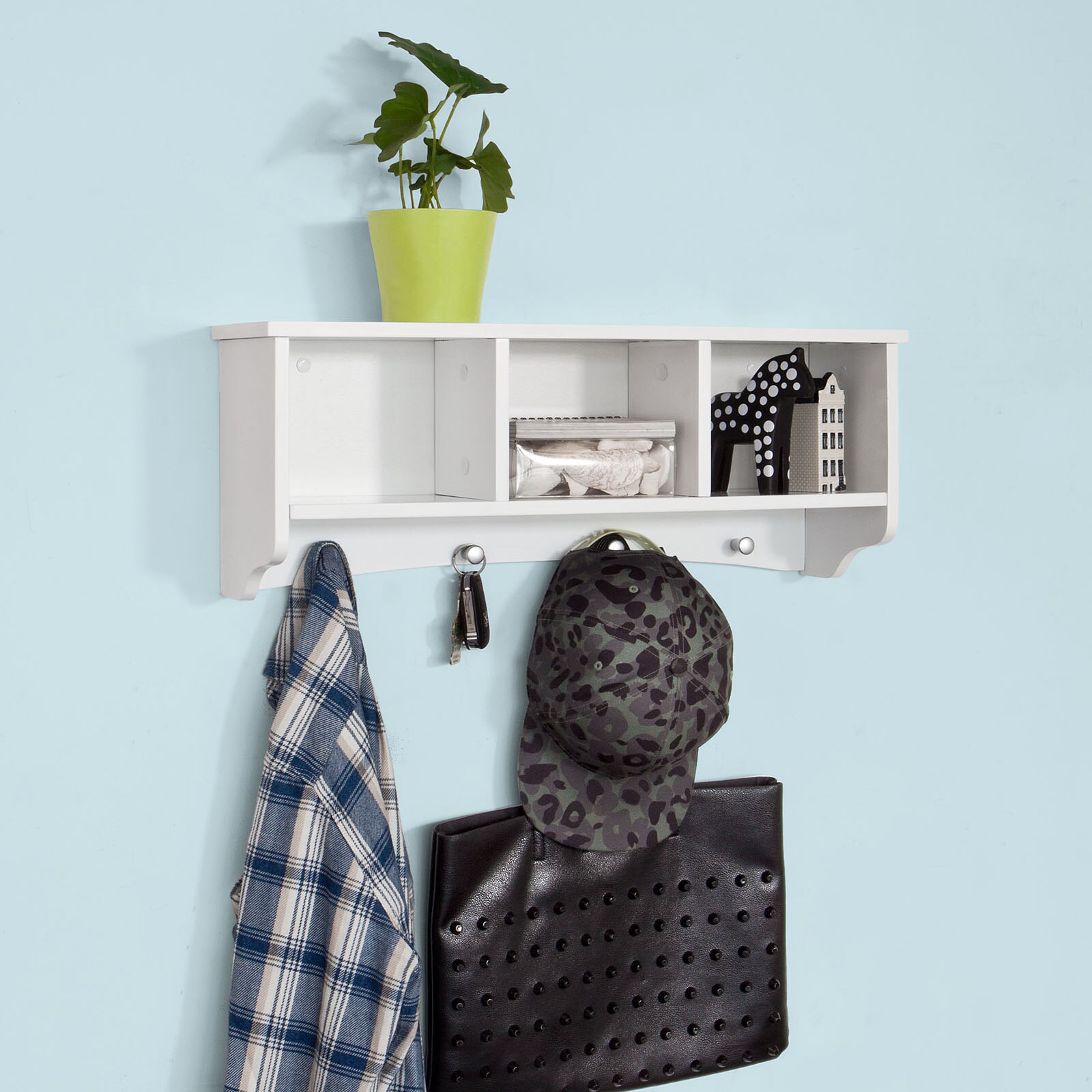 Sobuy®FRG48-W, Witte Muur Display Opslag Unit Met 3 Componenten 4 Haken, Muur Kapstok Badkamer Keuken Kast