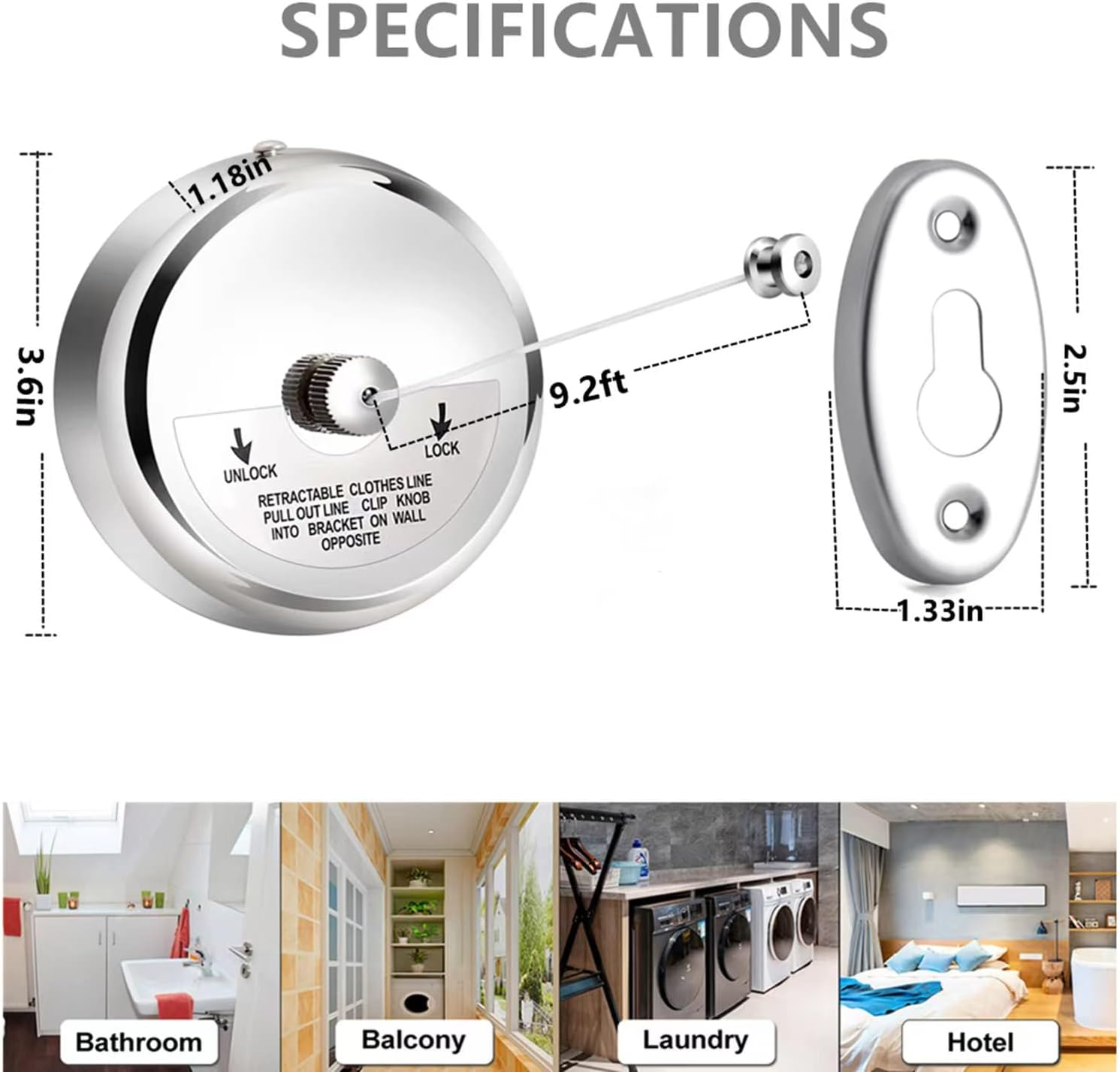 RV Clothesline Retractable Stainless Steel Bathroom Wire Rope Camping Car Outdoor Convenient Clothesline For Campervan Motorhome