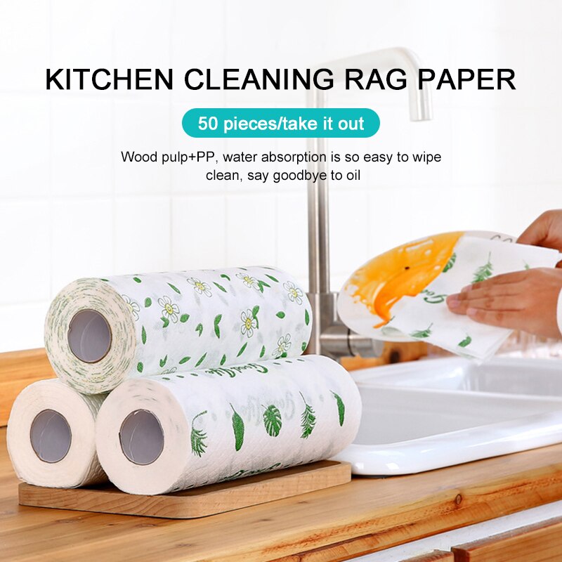 50pcs/Roll Disposable Cleaning Paper Towel Non Woven Fabric Kitchen Wiping Rag Cloth Anti-grease Cleaning Kitchen Paper