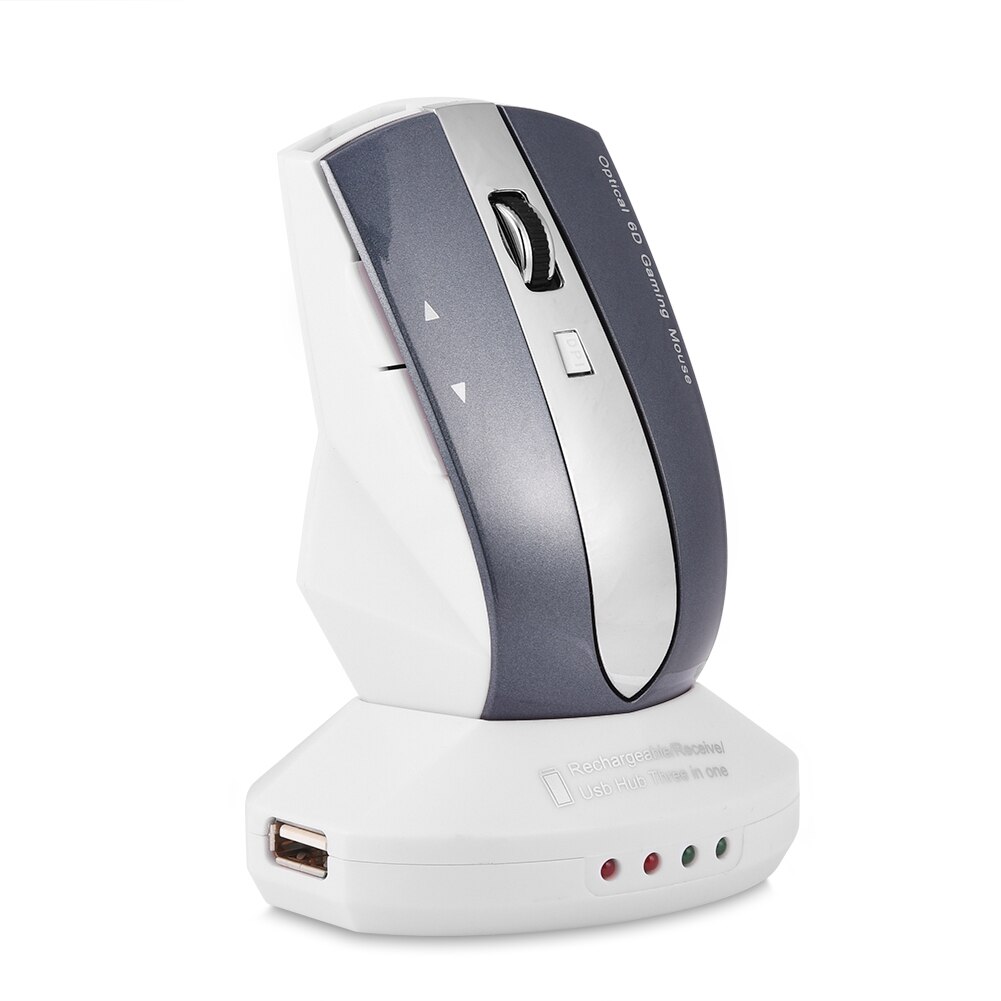 Wireless 2.4GHz Rechargeable Wireless Optical Mouse Gaming Mice w/ Charging Dock Stand USB Hub
