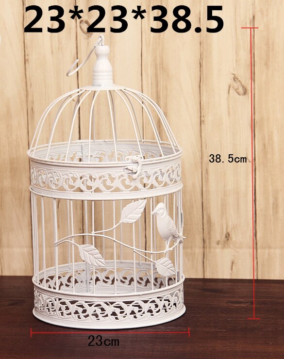 1 Uds. Jaula decorativa de hierro europeo, adornos para ventana de boda, accesorios de fotografía de boda, decoración para balcón, jaula blanca: 23x23x38.5cm
