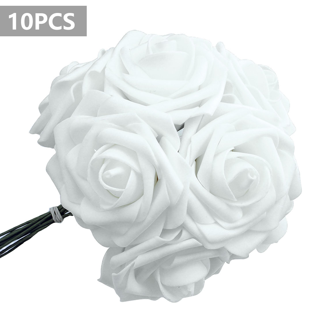 10 Heads 7CM Artificial Rose Flowers Wedding Bride Bouquet PE Foam DIY Home Decor Rose Flowers Wedding Decoration 11 Colors: Milk White