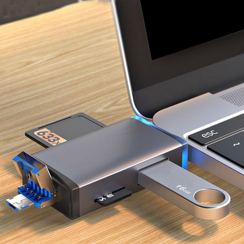 6 in 1 Card Reader USB 3.0 Micro- Type C to Sd Micro- Sd Tf Adapter Smart Memory Sd Otg Card Reader for Phone Laptop