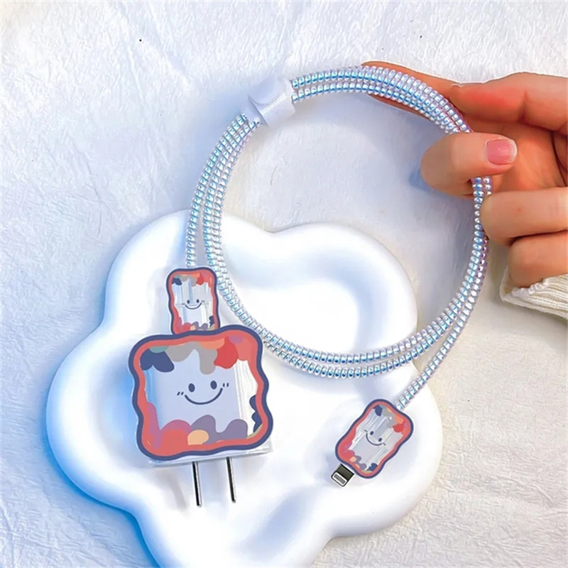 Charger Cable Protector for Apple Iphone 14 13 Cute Heart Wave Charger Case for Iphone 18W/20W US Adapter Data Protective Sleeve: PURPLE