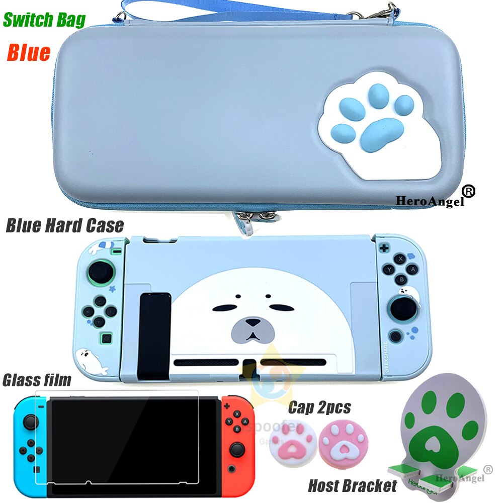 Per Nintend Interruttore Custodia protettiva Cute Cat Claw di Archiviazione Portatile Borsa Da Viaggio per Nitendo Interruttore/Interruttore Lite Console Accessorie: Switch Blue  5IN1 B