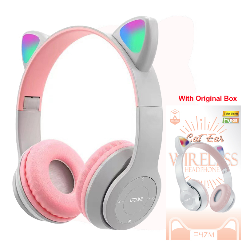 Trådlösa headset med blixtlampa för barn, öronhörlurar med mikrofon, bluetooth-headset, stereo, musik, spelhörlurar, flickor, pojkar