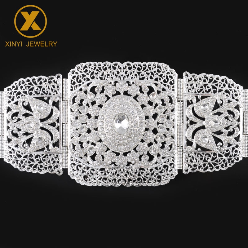 Europese Stijl Prachtige Strass Gouden Riem Met Uitgeholde Bloem Crystal Lange Mouwen Buik Keten Dame Metalen Riem