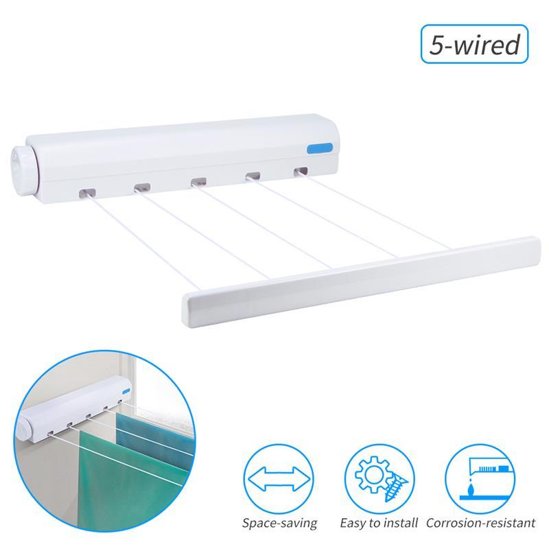 Wall Mounted Clothes Line Retractable Laundry Hanger Indoor Outdoor Clothes Drying Rack Retractable Clothesline Laundry Rope: 5 wired