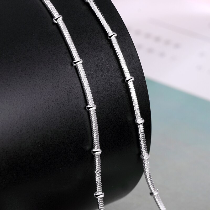 925 Silver Beads Snake Chains Choker Necklaces Women Girls Jewelry Collares