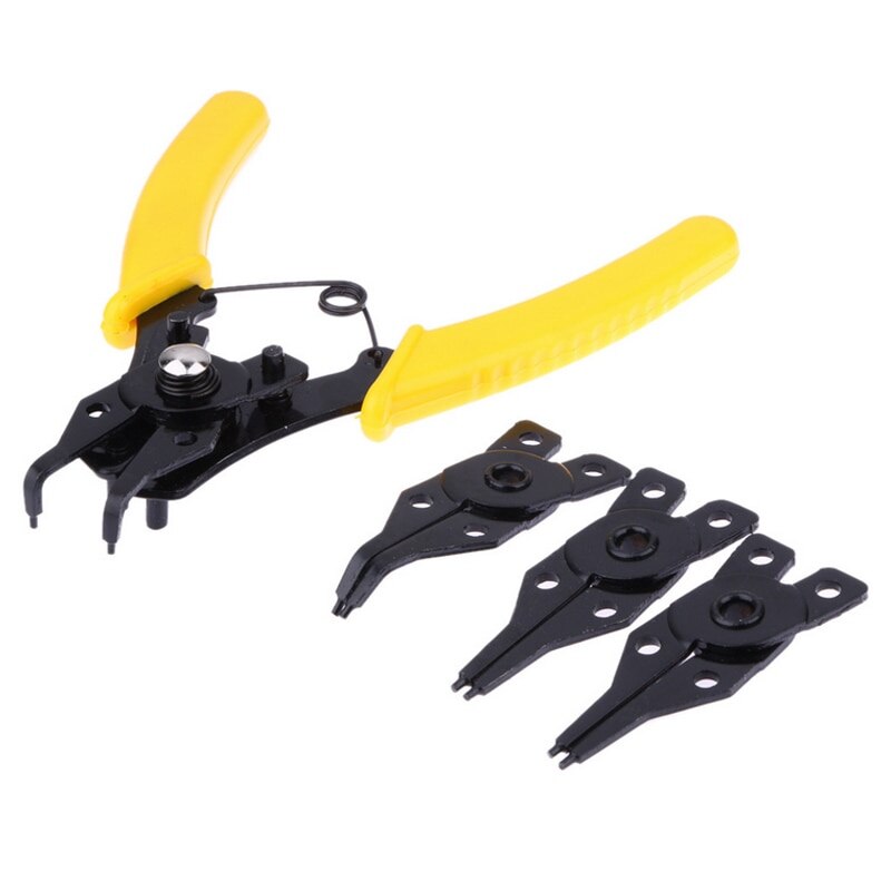 4 IN 1 Set Multi-function Pliers Snap Ring Pliers Tools Multi Crimp Tool Internal External Ring Remover Retaining Circlip Pliers: yellow