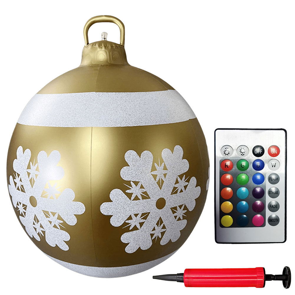 24 Inch Opblaasbare Kerstballen Met Verlichting Buiten Kerstversiering Pvc 60Cm Gigantische Kerstballen Vakantiedecor: Goud