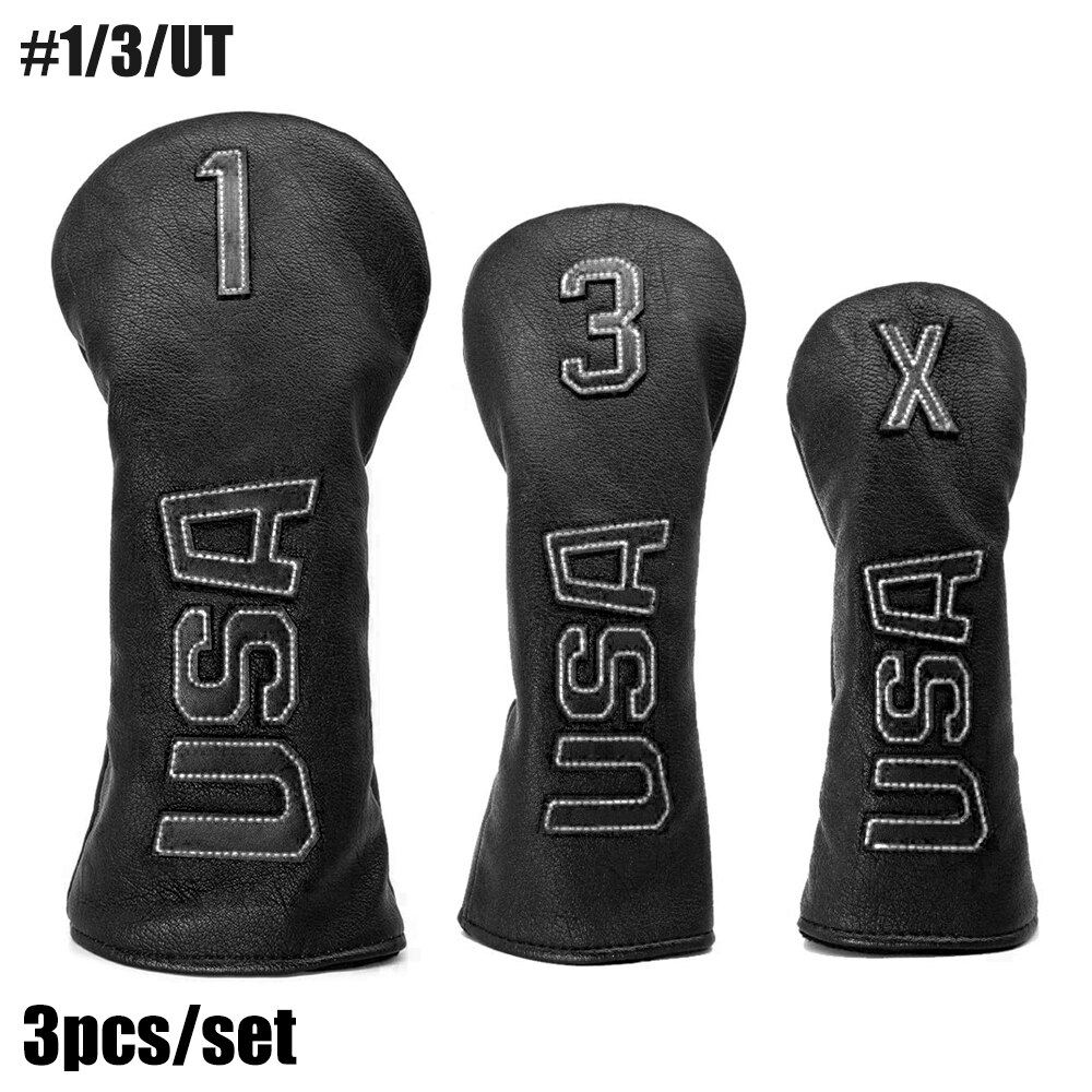 Golf Fahrer Kopf Abdeckungen, Golf Fairway Headcover Abdeckung, golf Holz Headcovers USA Rettungs Schwarz Kühl Dicke Leder Gut-Made: White line-1-3-UT