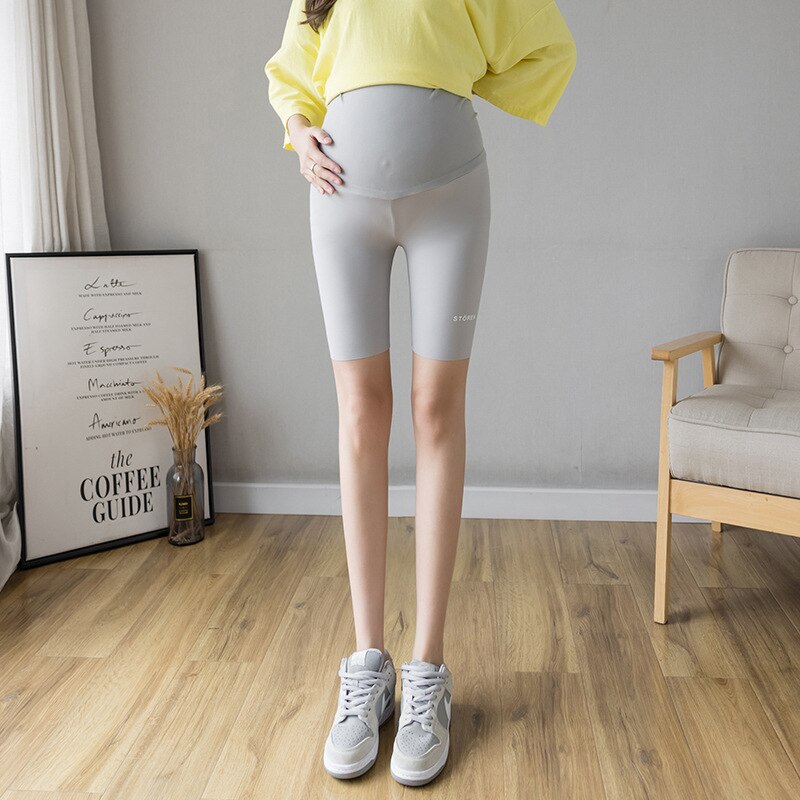 Mallas de maternidad delgadas de algodón para mujeres embarazadas, pantalones cortos deportivos informales para Yoga, vientre, Verano: gray / XXL