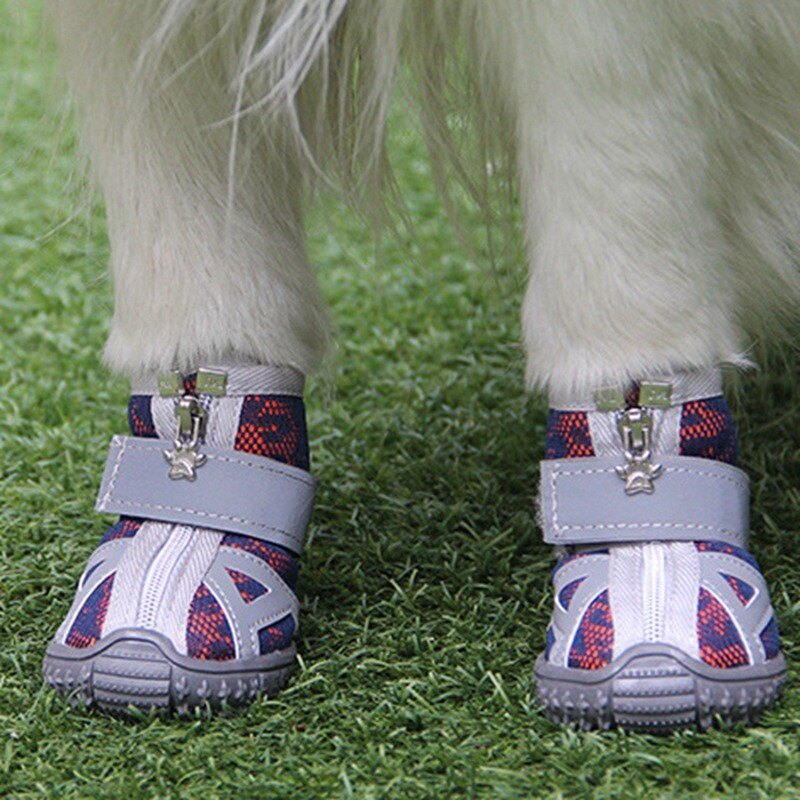 4 pièces/ensemble chaussures pour animaux de compagnie respirant fond souple antidérapant réfléchissant respirant maille chien bottes pour chat petits chiens toutes les saisons