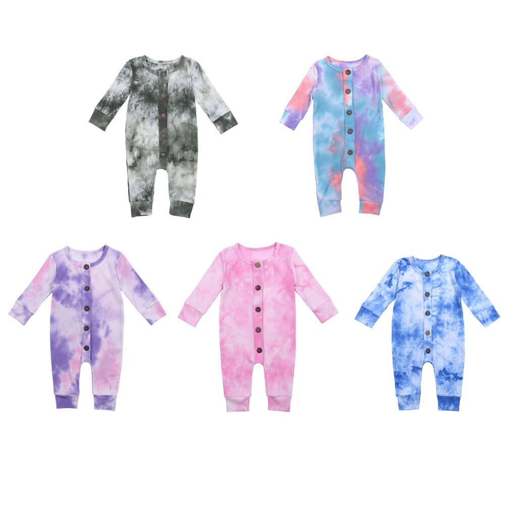 0-24M Baby Batik betroffen Strampler Kleidung Rundhals Langen Ärmeln Mädchen Junge Kleinkind binden-Farbstoff Overall