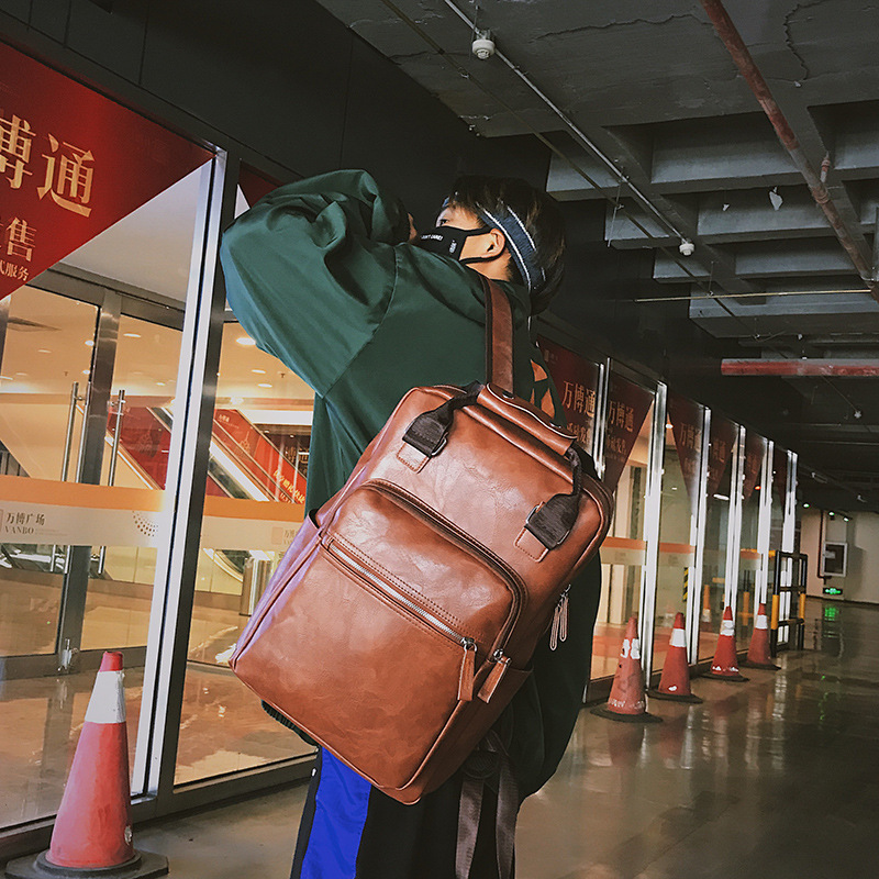 Mannen Rugzak Pu Lederen Tas Grote Capaciteit Laptop Rugzak Voor Mannen Toevallige Schooltas Voor Tiener Jongens Bruin Zwart