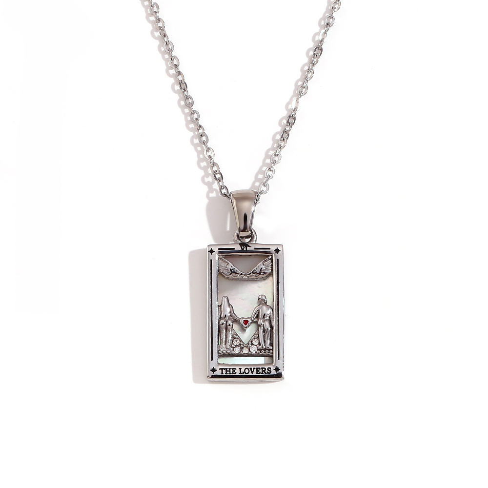 MamacitaSlay en Populry colgante Rectangular amantes de la emperatriz mago Tarot collar de acero inoxidable impermeable para mujeres: Chapado en cobre envejecido