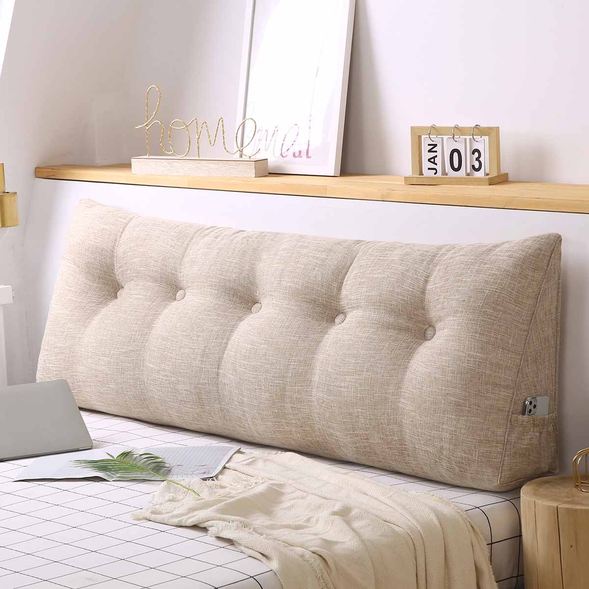 100 x 50 x 20cm triangulär kilkudde säng ryggstöd positionering stöd kudde läsning kudde kontor ländryggen pad med lock: Mörk khaki