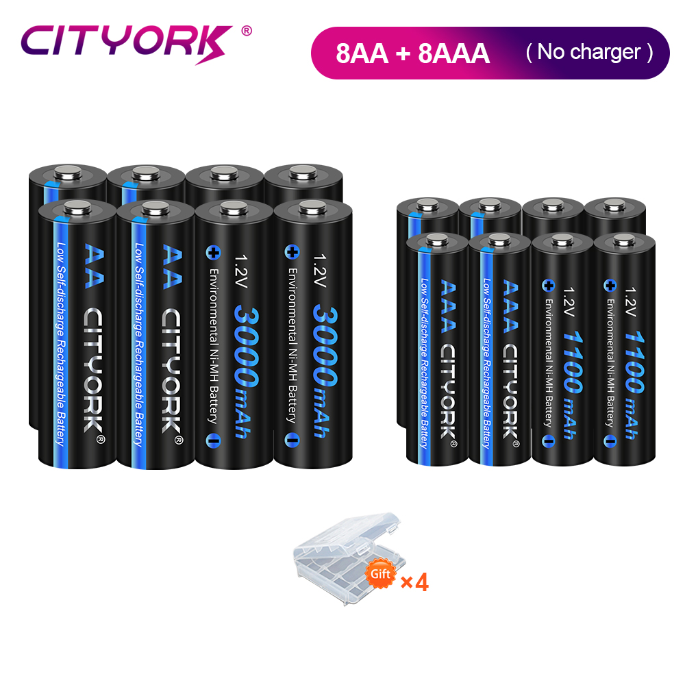 CITYORK 1,2 V AA AAA batería recargable NIMH NI-MH + 8 ranuras LED cargador rápido de batería inteligente para baterías NIMH AA AAA de 1,2 V: Transparente