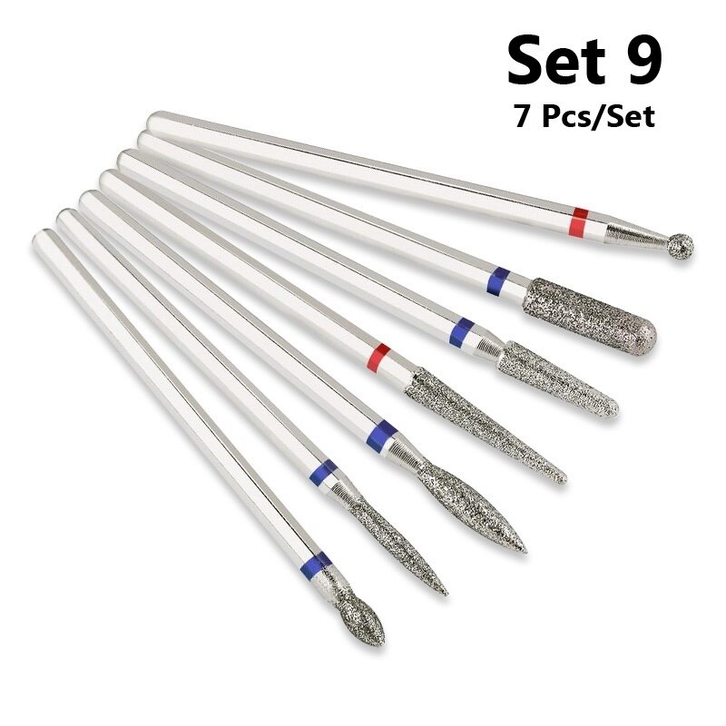 7 Pcs/Set Carbite Nail Grinding Head Nail Drill Bit Ceramic Mill Machine Set Cutter For Pedicure Electric Nail Files: Set 9