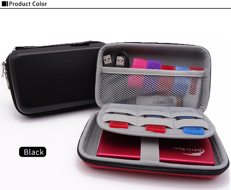 Custodia per disco rigido Custodia protettiva esterna ordinata Custodia per cavi per gadget elettronici Scheda SD per auricolari, disco U e SSD HDD portatile: Black