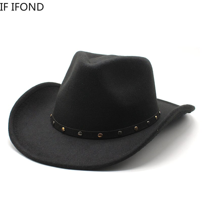 Wool Women Men Western Cowboy Hat Punk belt Gentleman Cowgirl Bowler Cap Jazz Church Cap Sombrero Hombre