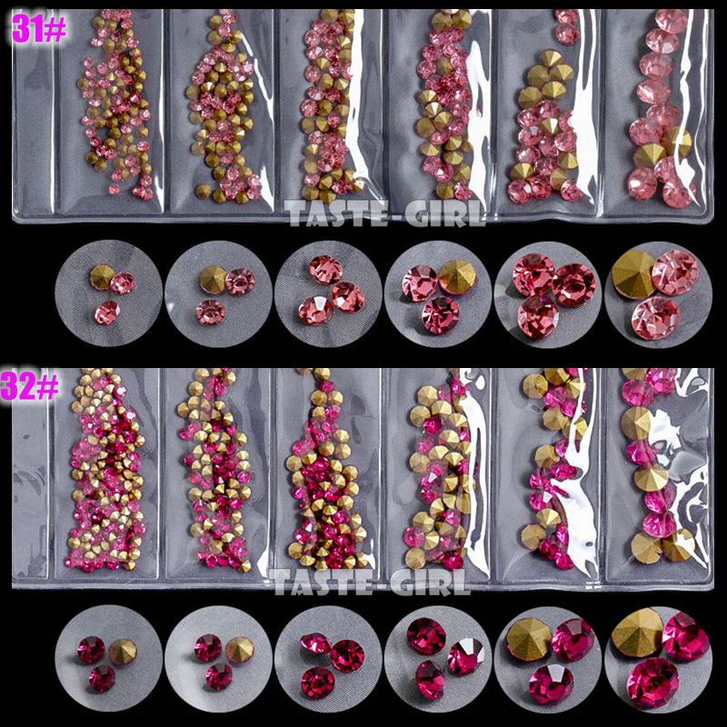 6 Gitter/Pack mischen 5 Größen Nagel funkeln V-Boden Scharf Diamant Edelsteine Arylic Nagel Kunst Strass Juwel dekorationen Manikübetreffend DIY GZ