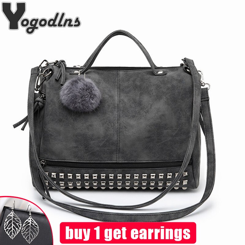 Sacs à main en cuir Nubuck Vintage pour femmes, sacoches à rivets plus grands, sac à bandoulière pour moto