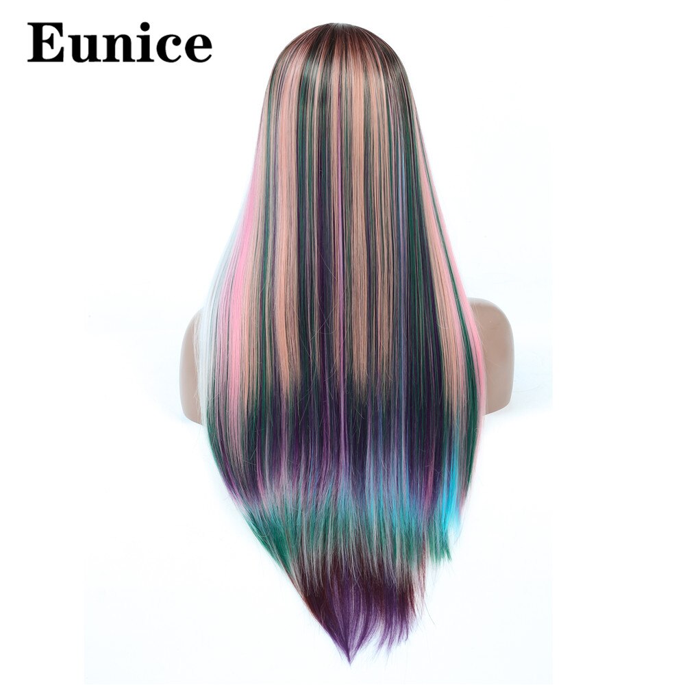 Ombre syntetisk peruk långa raka svarta peruker för kvinnor naturligt svart rött hår peruk mittdel regnbåge cosplay peruker eunice hår: Regnbåge