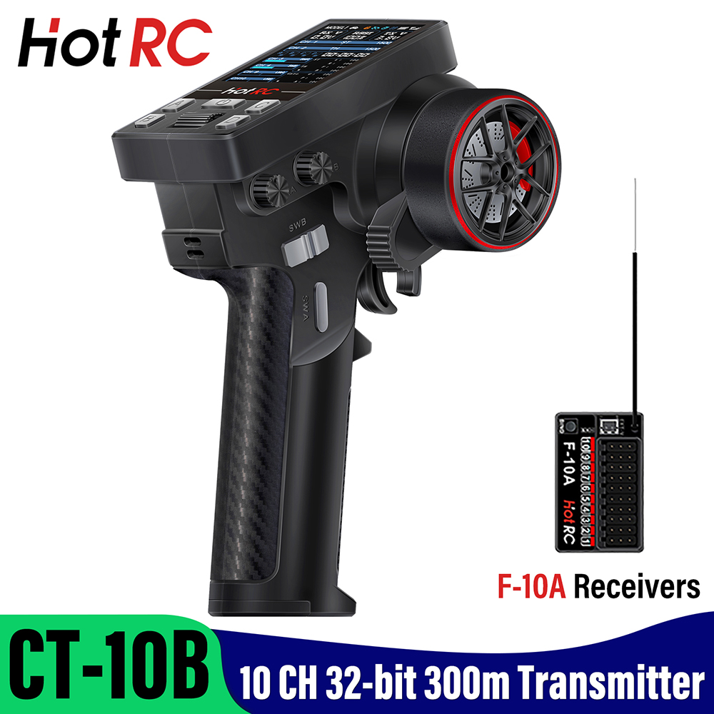 HotRC Zender CT-10B 10CH 2.4GHz Radio Systeem Afstandsbediening met F-10A PWM GFSK Ontvanger voor RC Auto Boot Model